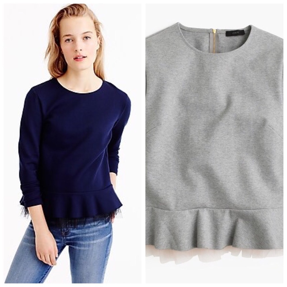 J.CREW TULLE-HEM TOP IN GRAY